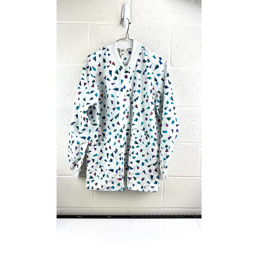 Vintage Angelica Uniform Group White Geometric Shirt Work Shirt Sz M